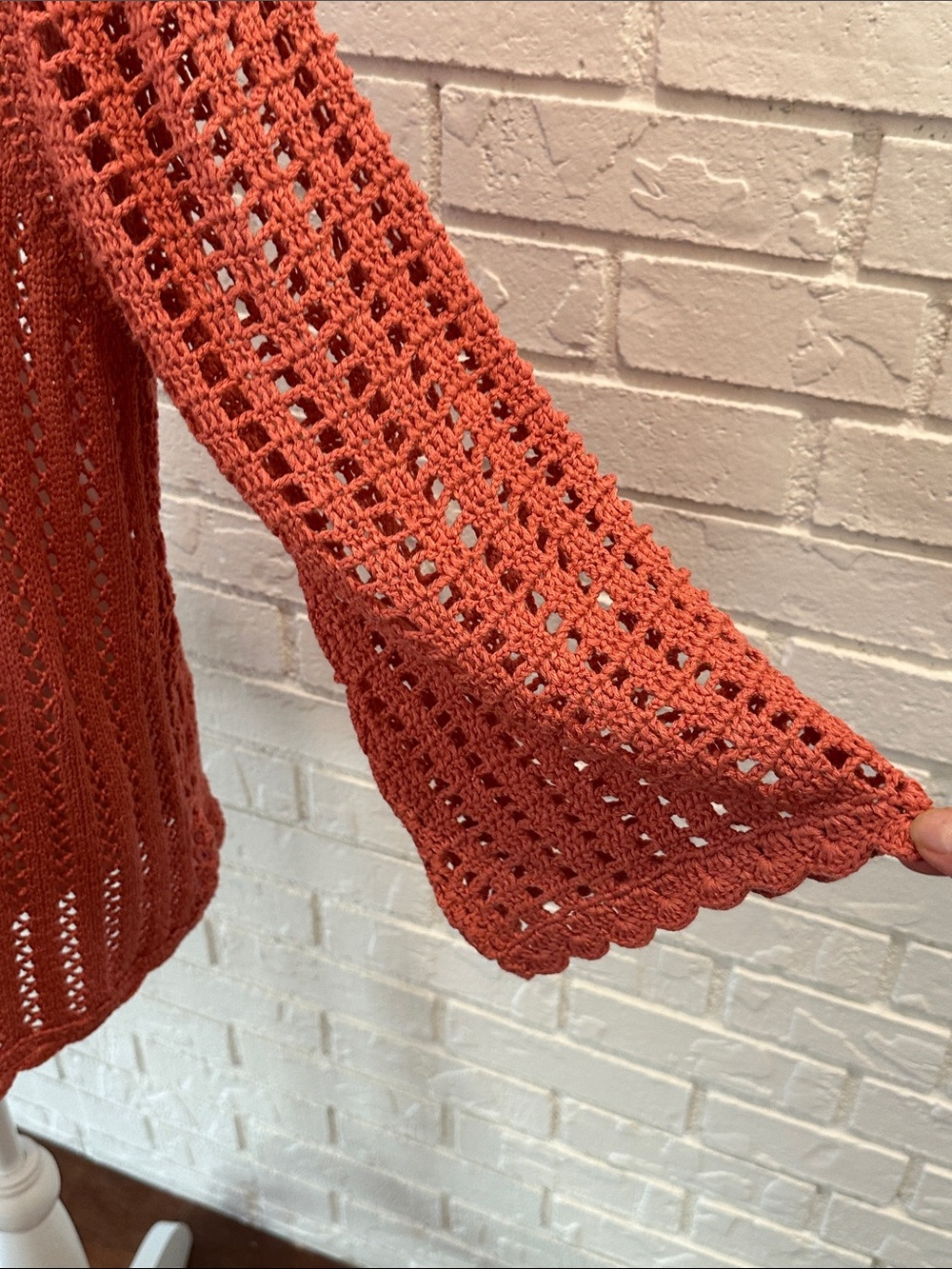 Open-Front Crochet Cardigan Sweater - Coral - Picture 12 of 13